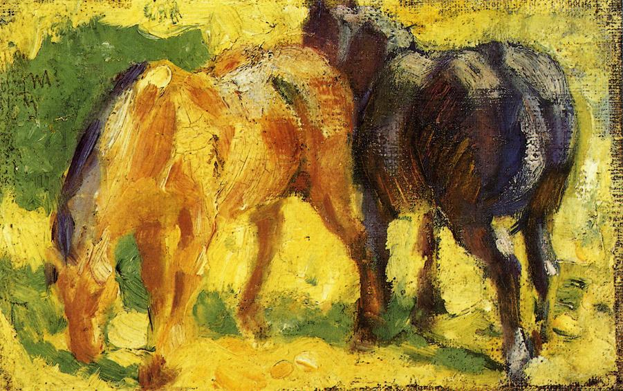 (image for) Handmade Oil painting for home canvas, oil painting framed canvas for living room Franz Marci's art Small Horse Picture 1909